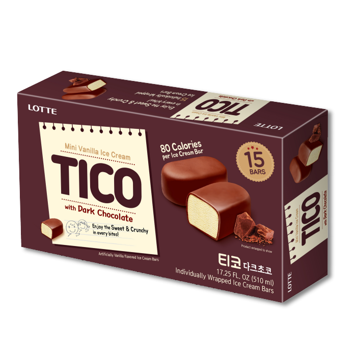 【Lotte】Tico可可脆皮香草風味雪糕(黑巧克力口味)(盒裝) 342g